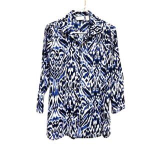 Chico's button-down shirt in royal blue, black and white. Chico's size 0.